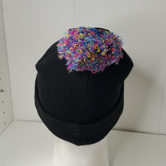 Troll Beanie Knit Hat Skullcap w/ Pom Pom Black Multi-Color NEW Trolls Winter - Picture 5 of 10